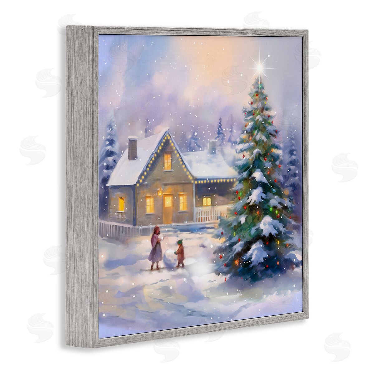 Enrico McGarrigle Children Building Snowman Gray Framed Giclee Wall Art Print