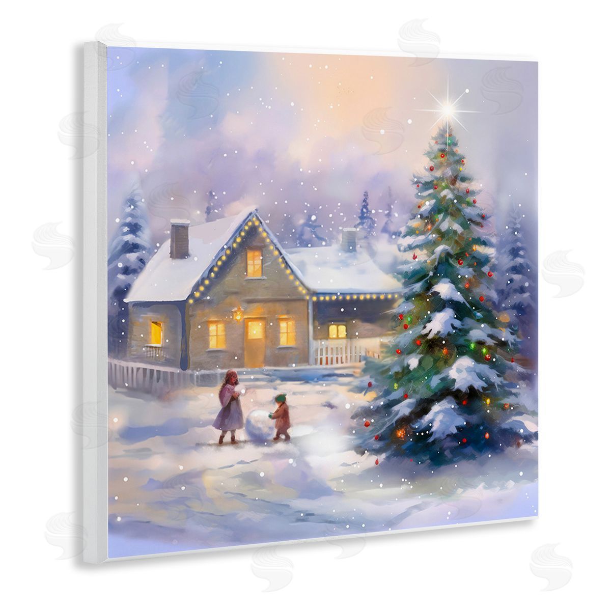Enrico McGarrigle Children Building Snowman Wooden Wall Plaque Art Print