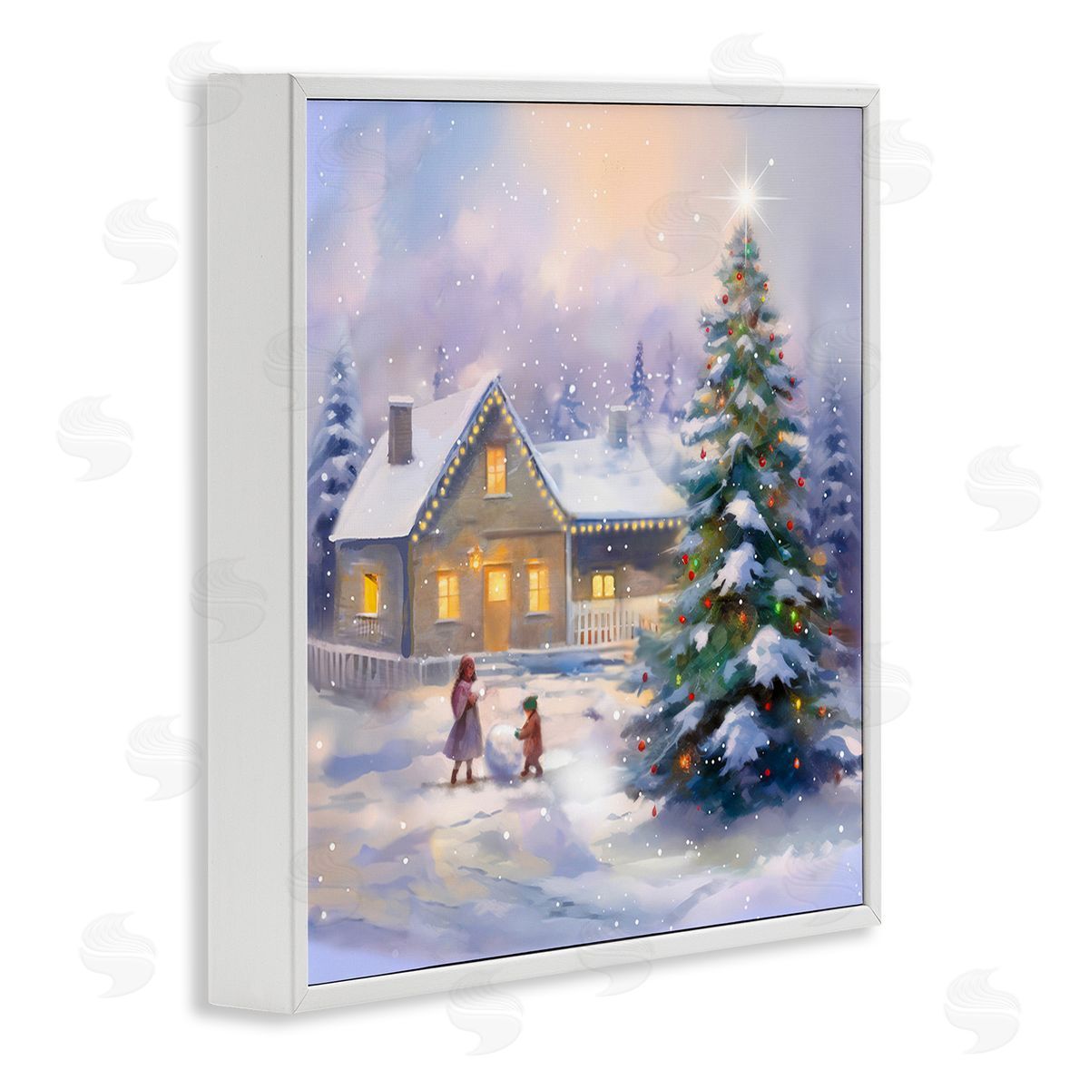 Enrico McGarrigle Children Building Snowman White Framed Giclee Wall Art Print