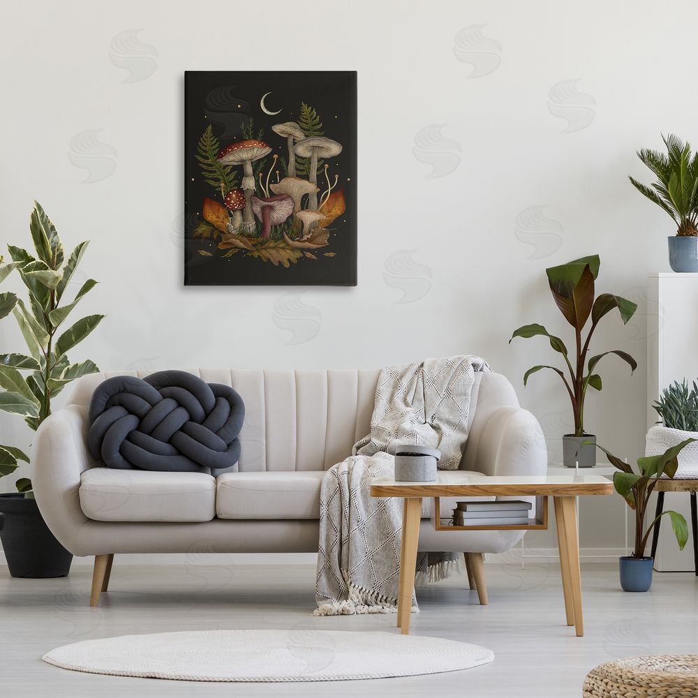Episodic Drawings Dark Mushrooms with Moon Canvas Wall Art Print in Room