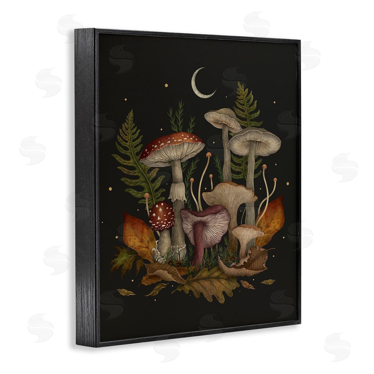 Episodic Drawings Dark Mushrooms with Moon Black Framed Giclee Wall Art Print