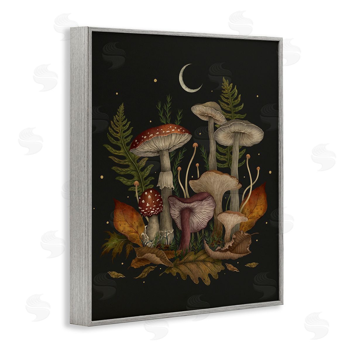 Episodic Drawings Dark Mushrooms with Moon Gray Framed Giclee Wall Art Print