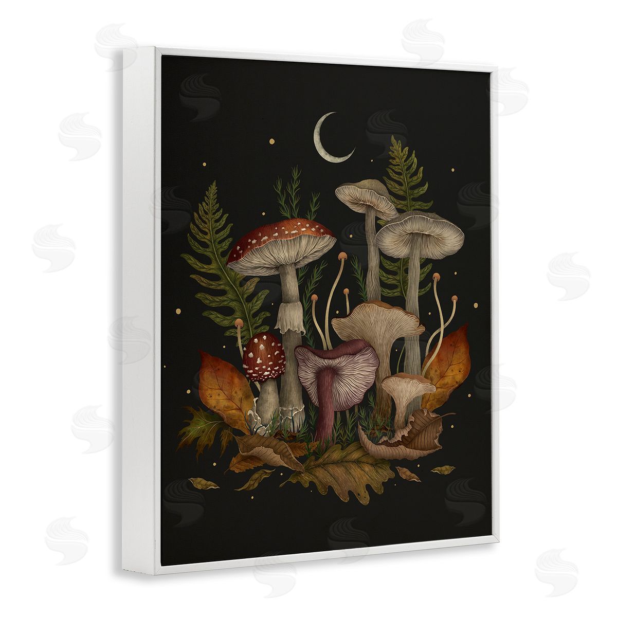 Episodic Drawings Dark Mushrooms with Moon White Framed Giclee Wall Art Print