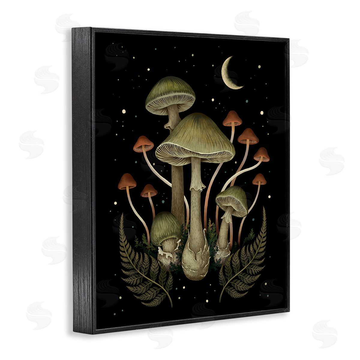 Episodic Drawings Night Mushrooms & Ferns Black Framed Giclee Wall Art Print