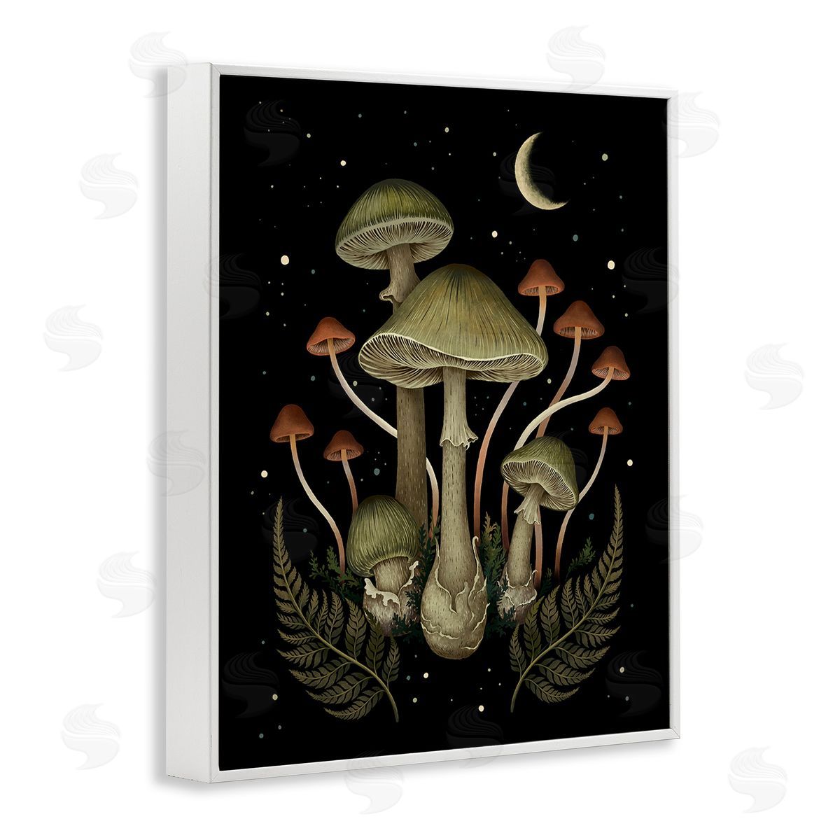 Episodic Drawings Night Mushrooms & Ferns White Framed Giclee Wall Art Print