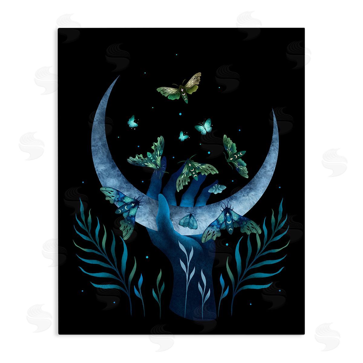 Episodic Drawings Holding Moon with Moths Canvas Wall Art Print