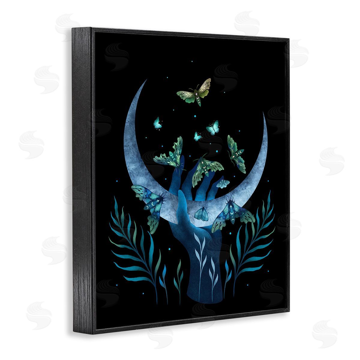 Episodic Drawings Holding Moon with Moths Black Framed Giclee Wall Art Print
