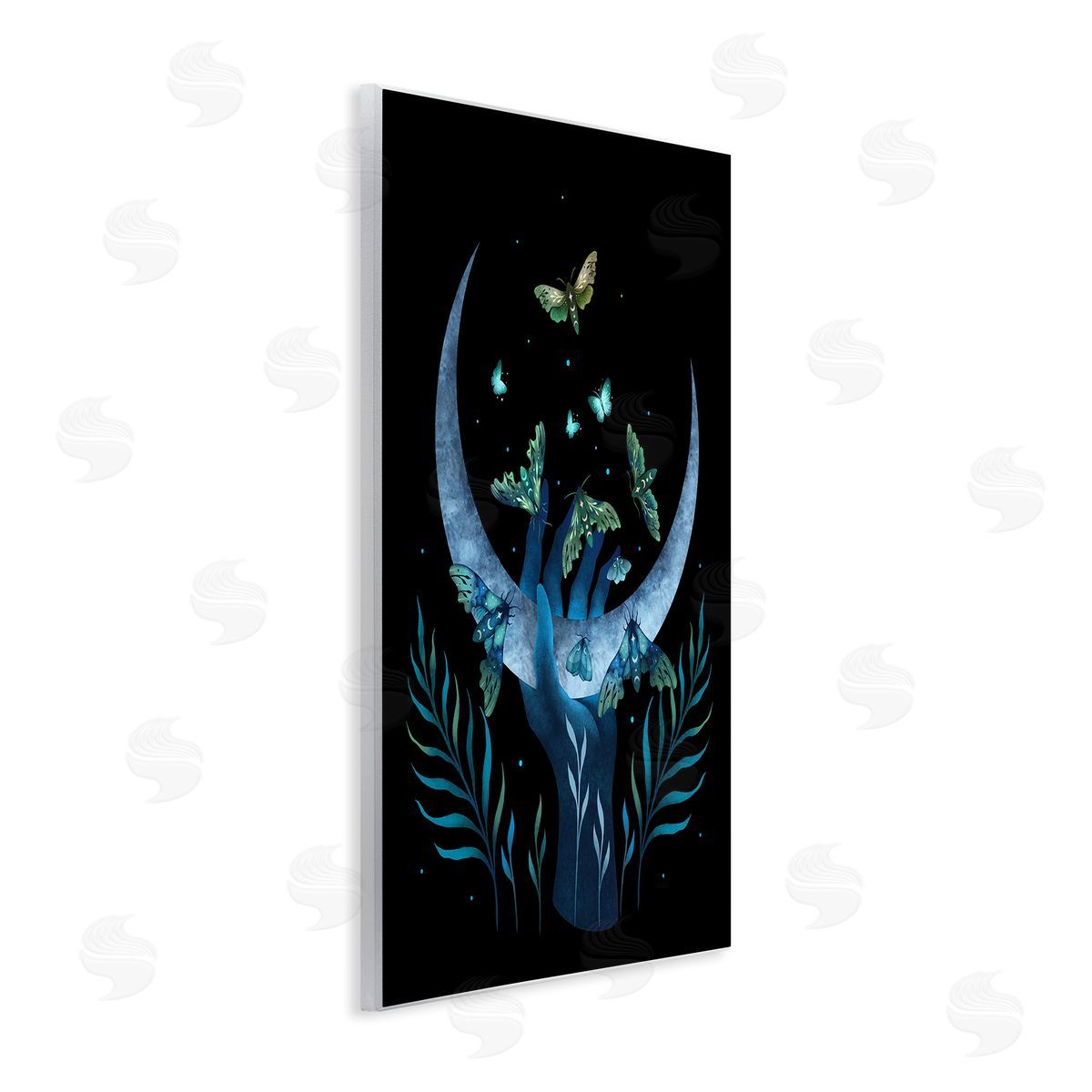 Episodic Drawings Holding Moon with Moths Wooden Wall Plaque Art Print