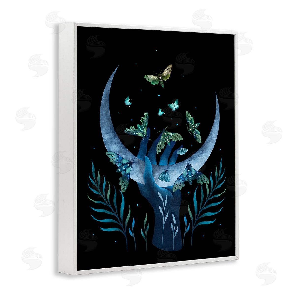 Episodic Drawings Holding Moon with Moths White Framed Giclee Wall Art Print