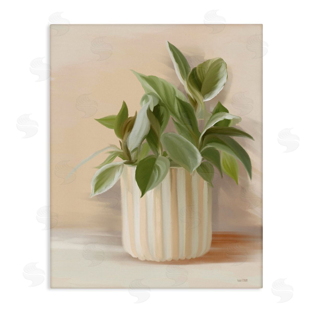 House Fenway Plant in Striped Pottery Canvas Wall Art Print