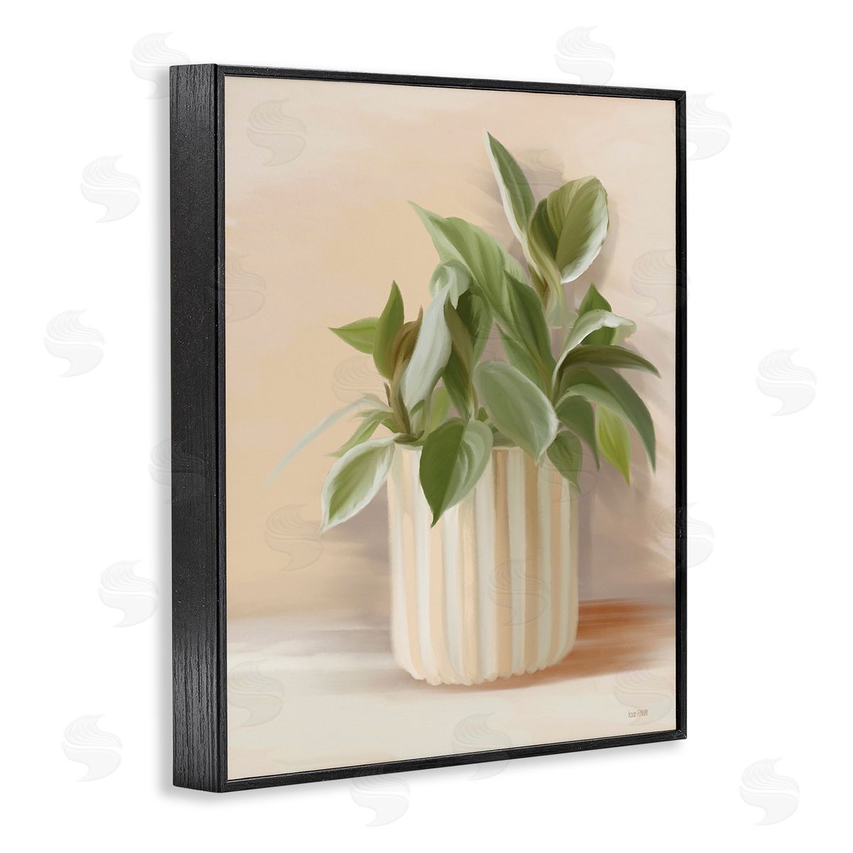 House Fenway Plant in Striped Pottery Black Framed Giclee Wall Art Print