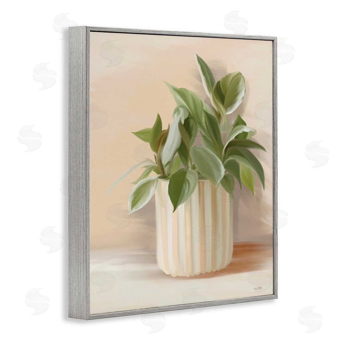 House Fenway Plant in Striped Pottery Gray Framed Giclee Wall Art Print