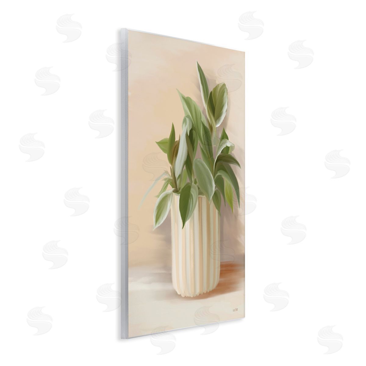House Fenway Plant in Striped Pottery Wooden Wall Plaque Art Print