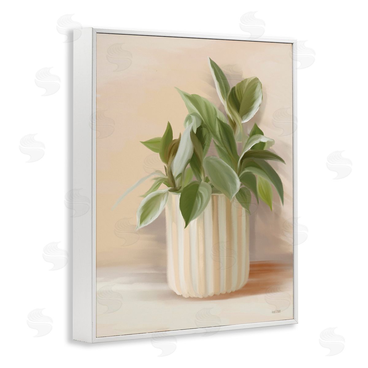 House Fenway Plant in Striped Pottery White Framed Giclee Wall Art Print
