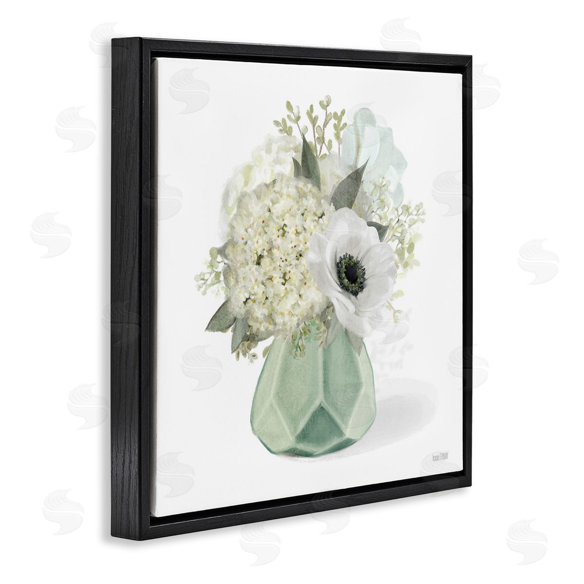 House Fenway Bouquet in Geometric Vase Black Floating Frame Canvas Wall Art Print