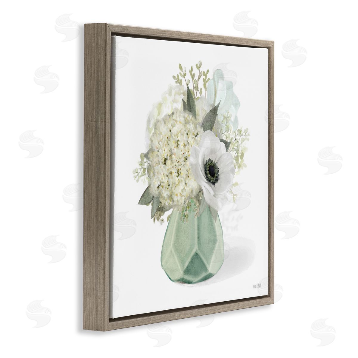 House Fenway Bouquet in Geometric Vase Brown Floating Frame Canvas Wall Art Print