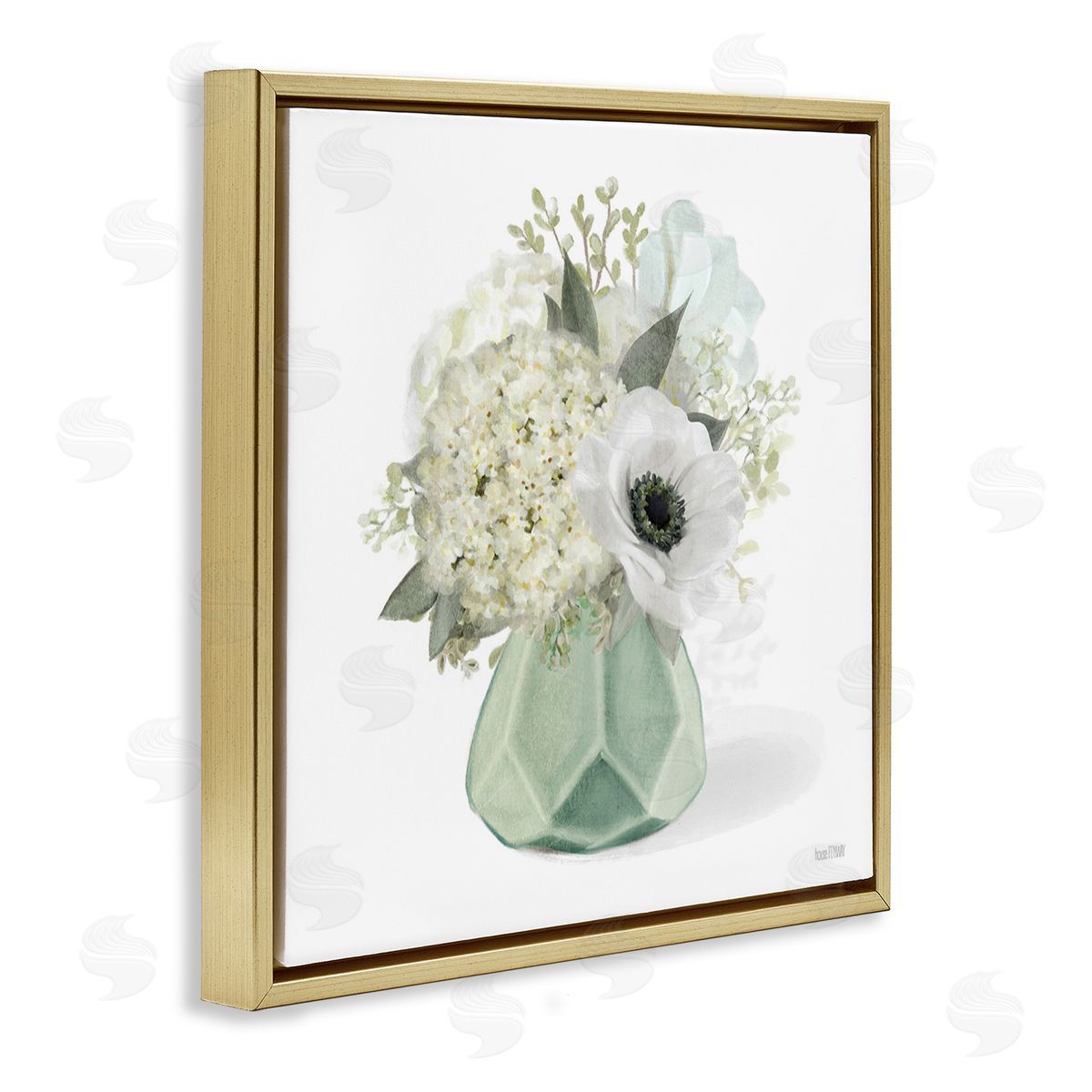 House Fenway Bouquet in Geometric Vase Gold Floating Frame Canvas Wall Art Print