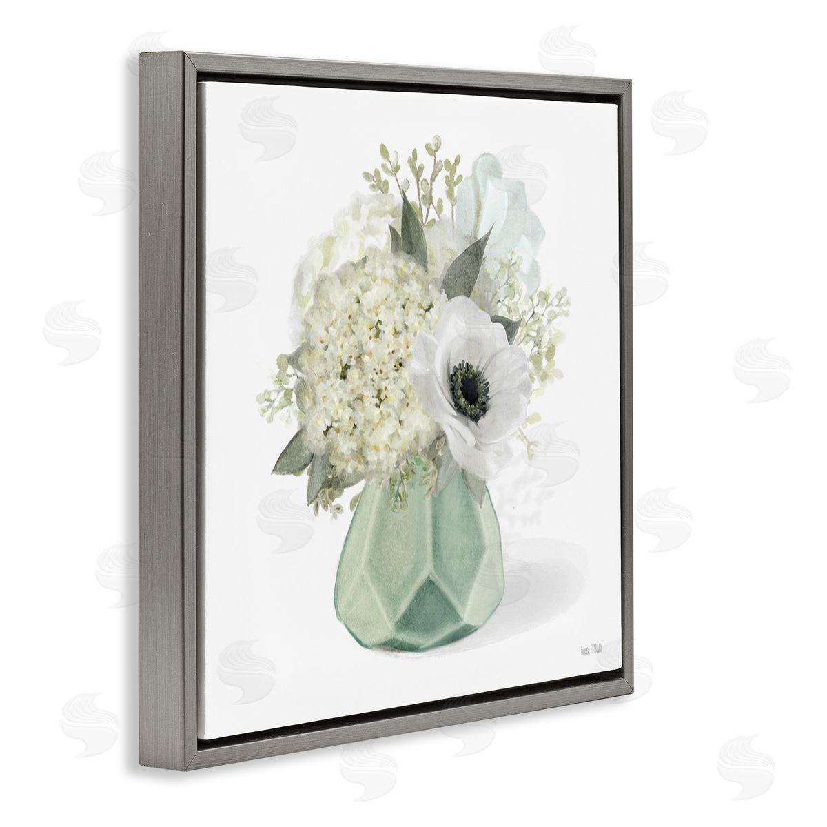 House Fenway Bouquet in Geometric Vase Gray Floating Frame Canvas Wall Art Print