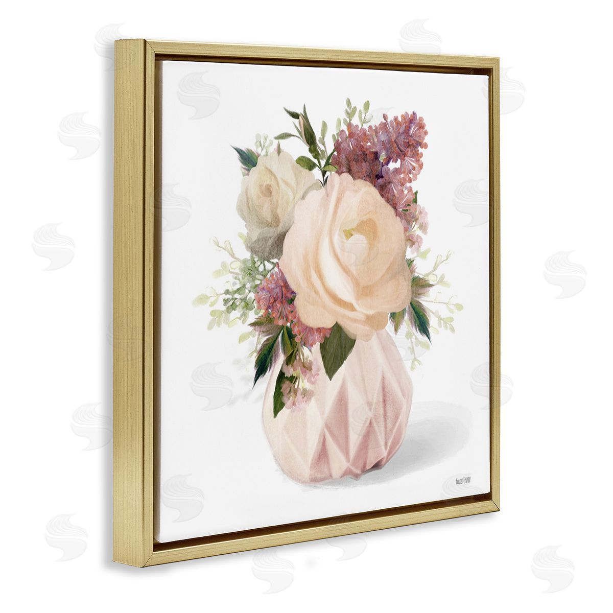 House Fenway Blush Pink Bouquet Gold Floating Frame Canvas Wall Art Print