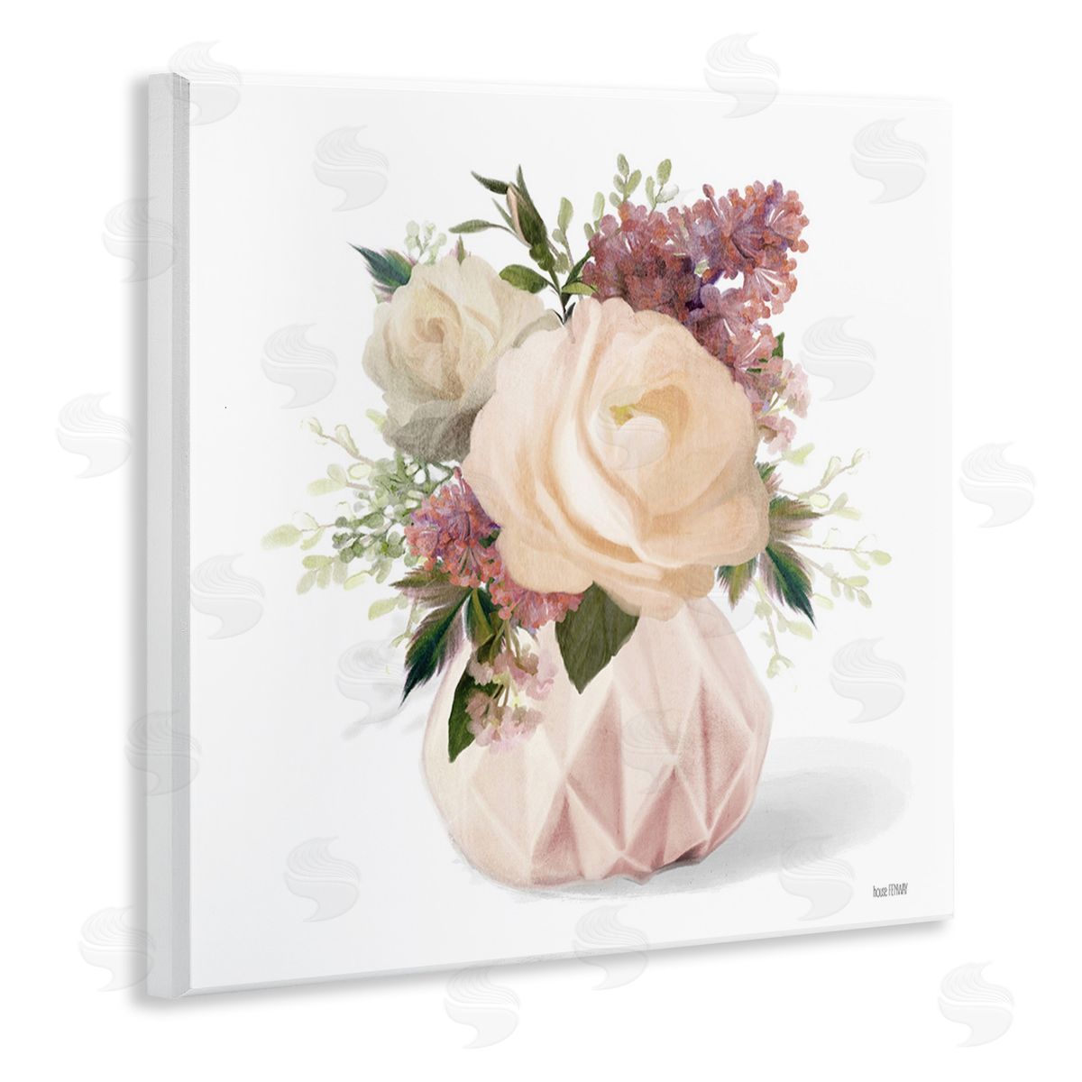 House Fenway Blush Pink Bouquet Wooden Wall Plaque Art Print