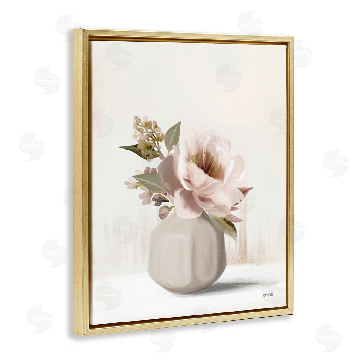 House Fenway Chic Bouquet in Vase Gold Floating Frame Canvas Wall Art Print
