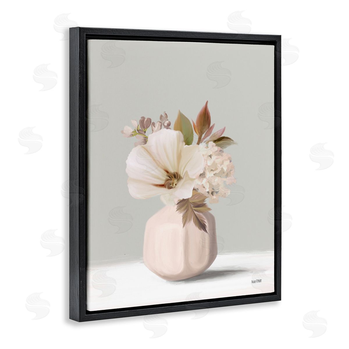 House Fenway Delicate Blooms in Vase Black Floating Frame Canvas Wall Art Print