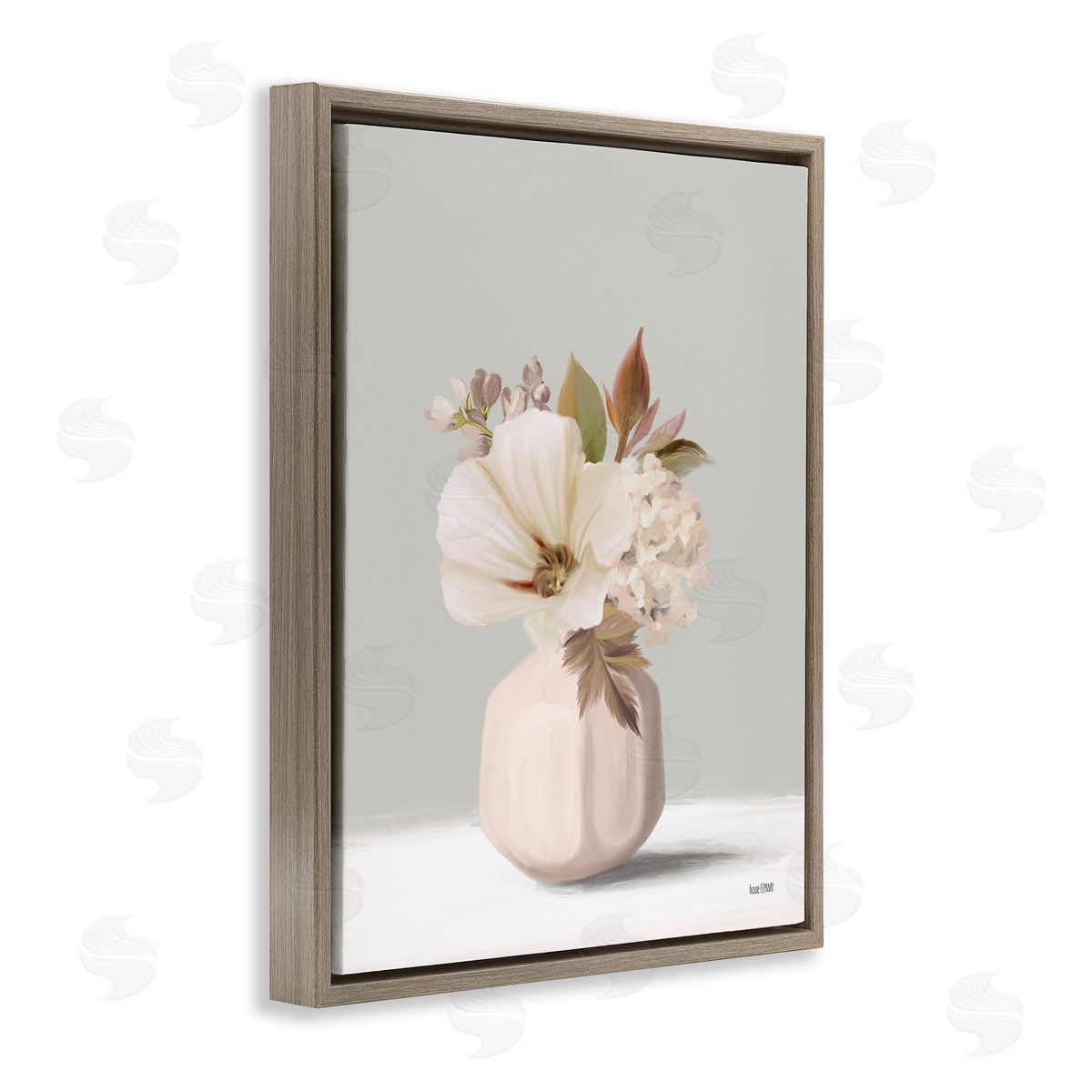 House Fenway Delicate Blooms in Vase Brown Floating Frame Canvas Wall Art Print