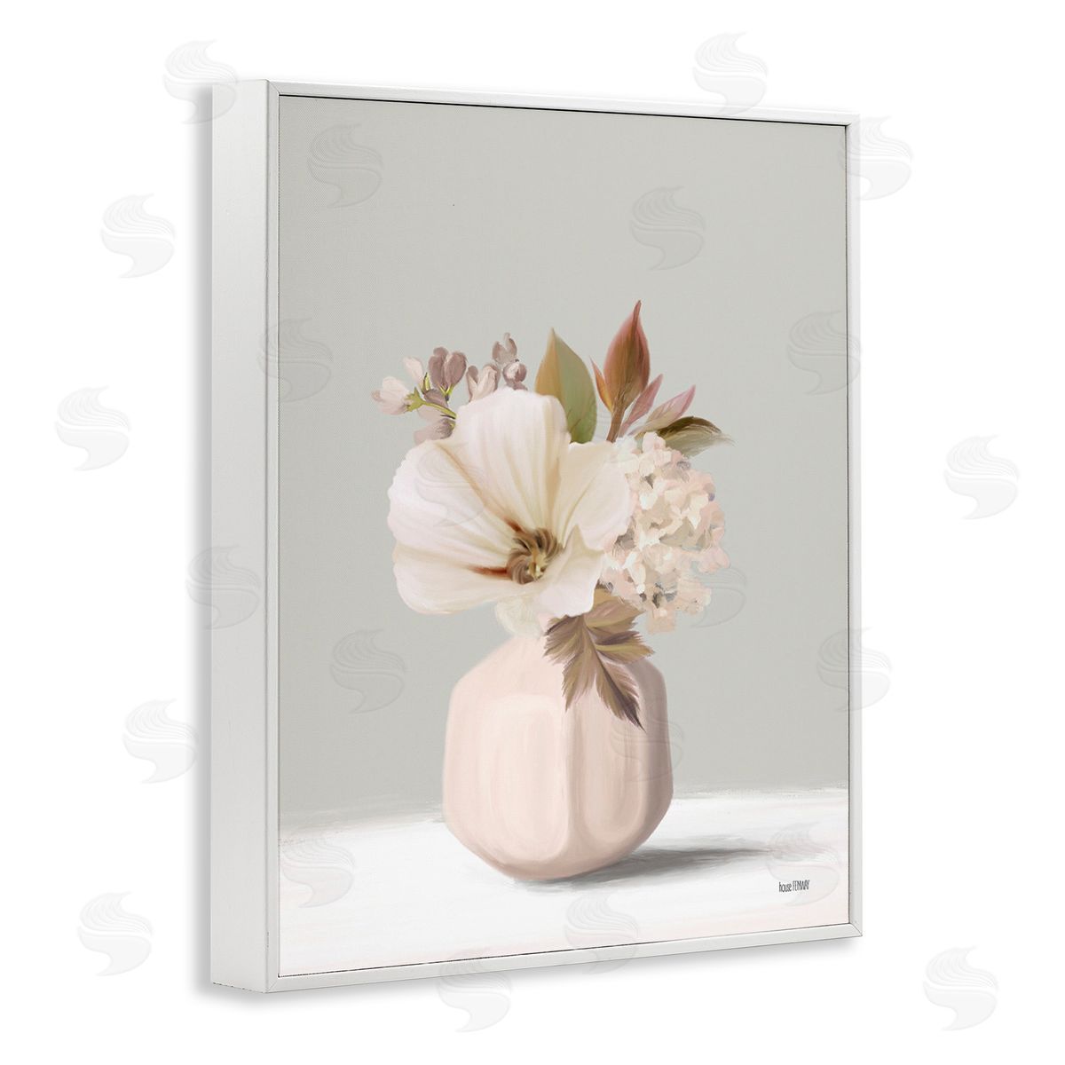 House Fenway Delicate Blooms in Vase White Framed Giclee Wall Art Print