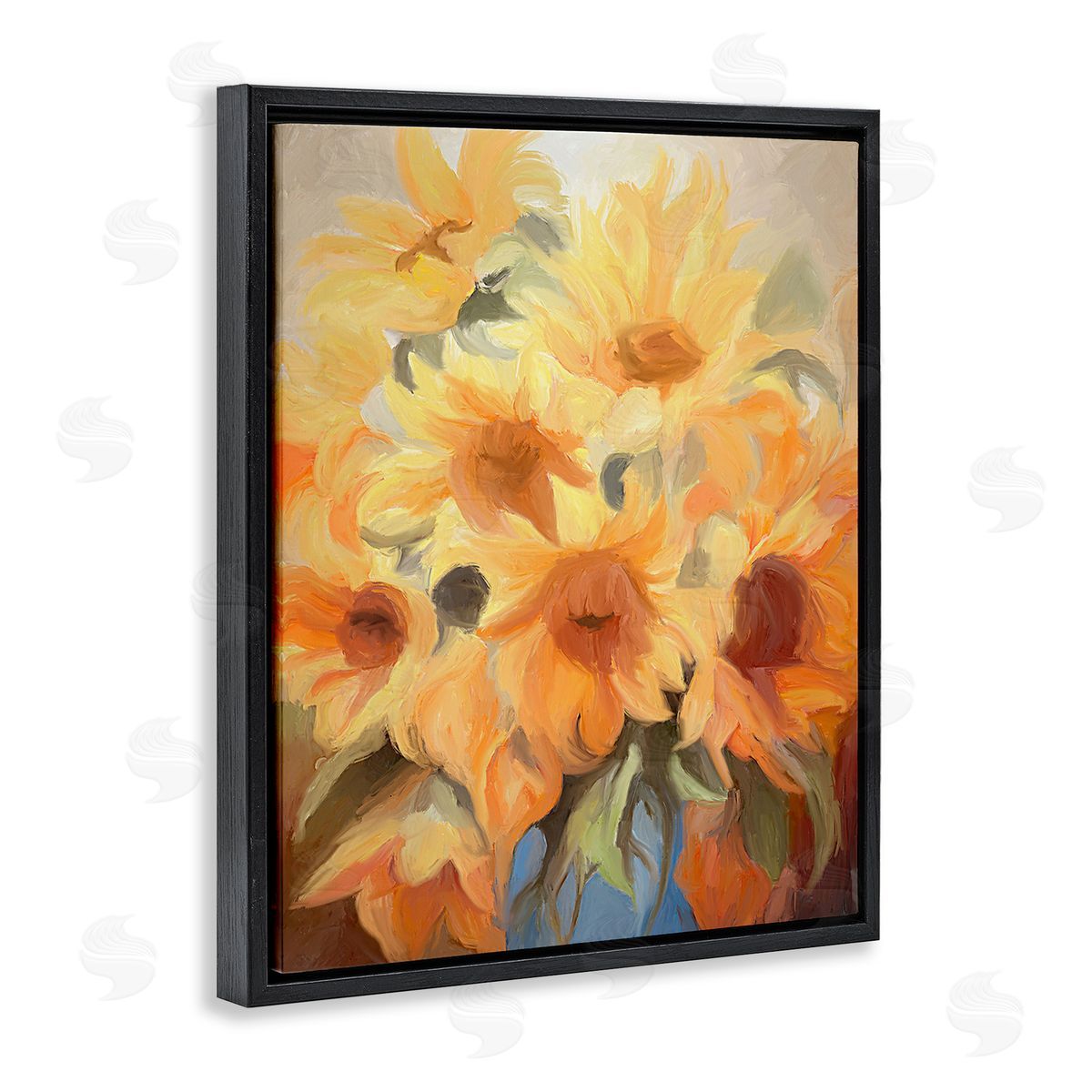 Ramona Murdock Traditional Yellow Blooms Black Floating Frame Canvas Wall Art Print