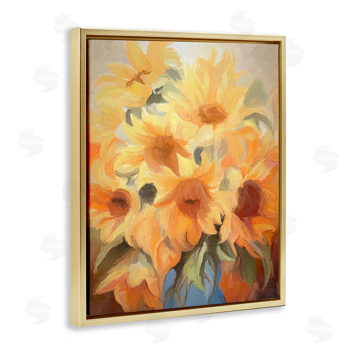 Ramona Murdock Traditional Yellow Blooms Gold Floating Frame Canvas Wall Art Print