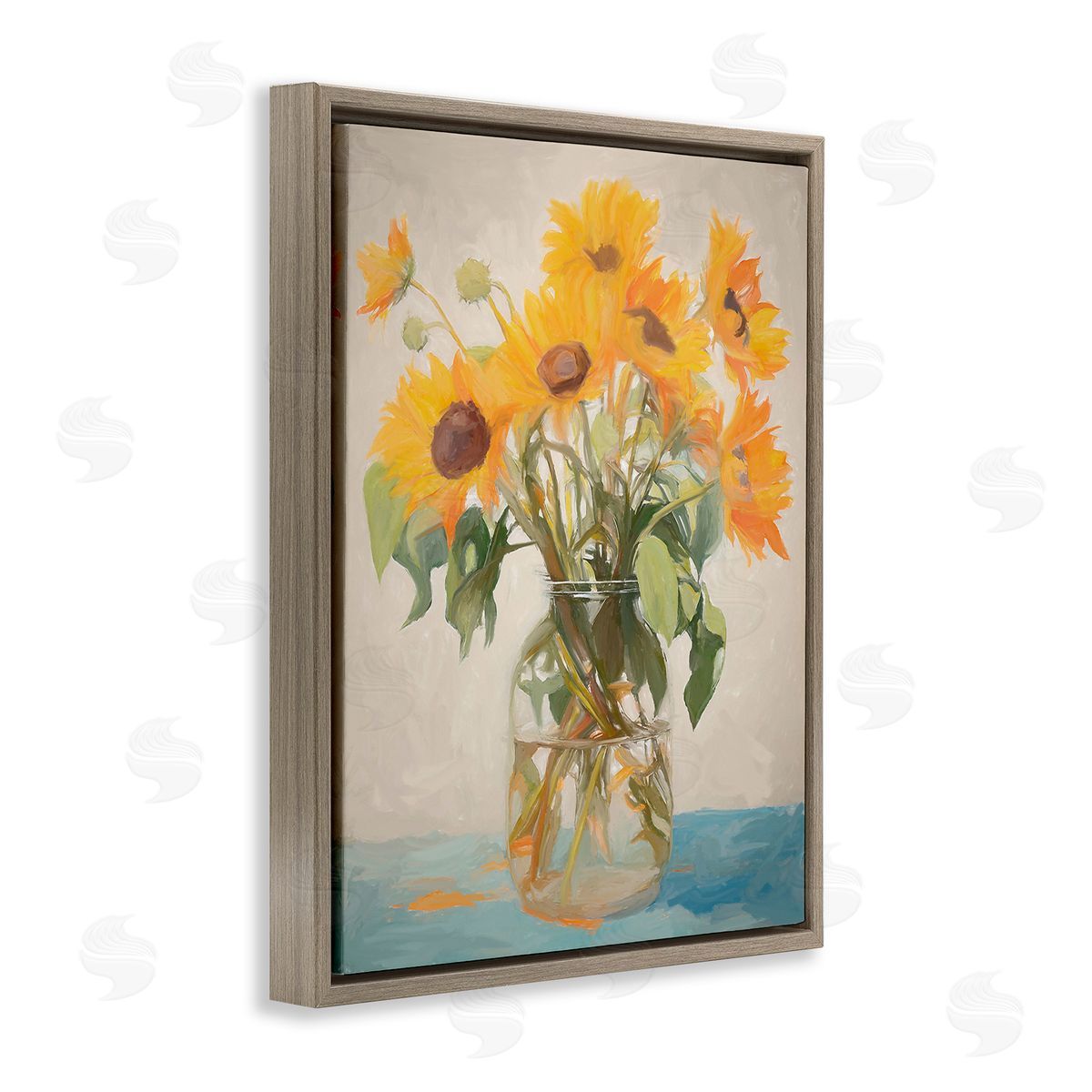 Ramona Murdock Classic Sunflower Bouquet Brown Floating Frame Canvas Wall Art Print
