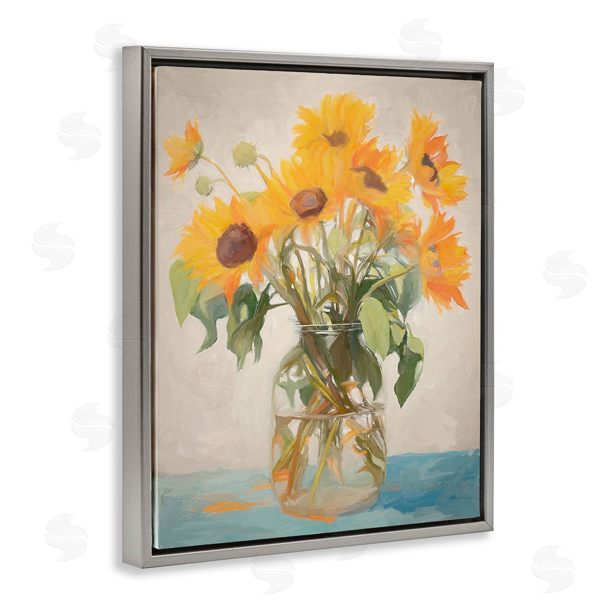 Ramona Murdock Classic Sunflower Bouquet Gray Floating Frame Canvas Wall Art Print