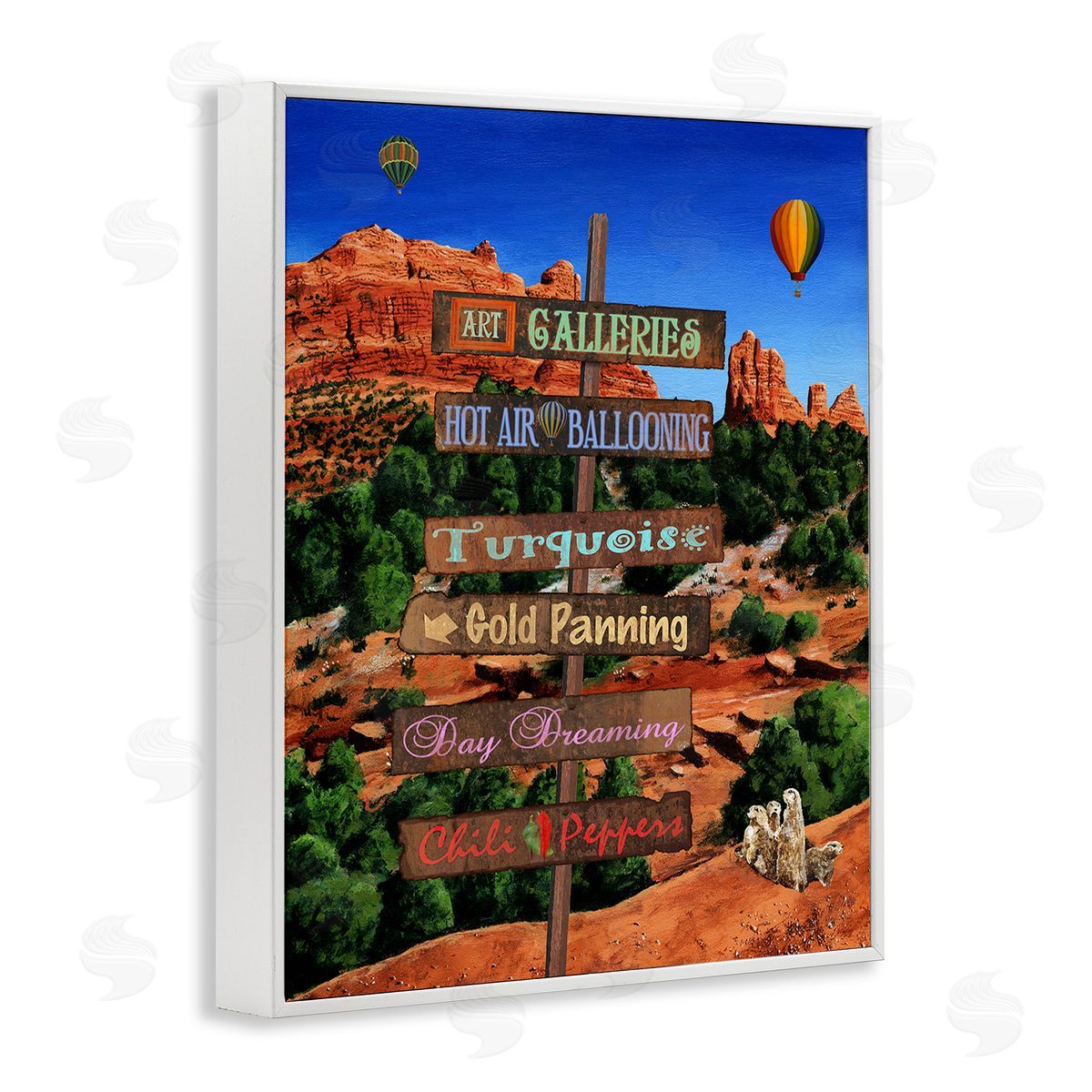 Gail Fraser Desert Activities Sign White Framed Giclee Wall Art Print