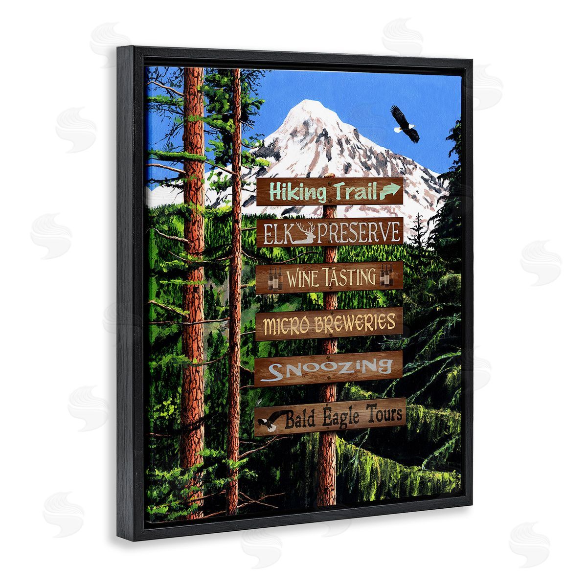 Gail Fraser Woodland Activities Sign Black Floating Frame Canvas Wall Art Print