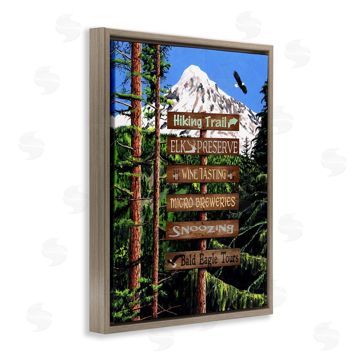 Gail Fraser Woodland Activities Sign Brown Floating Frame Canvas Wall Art Print