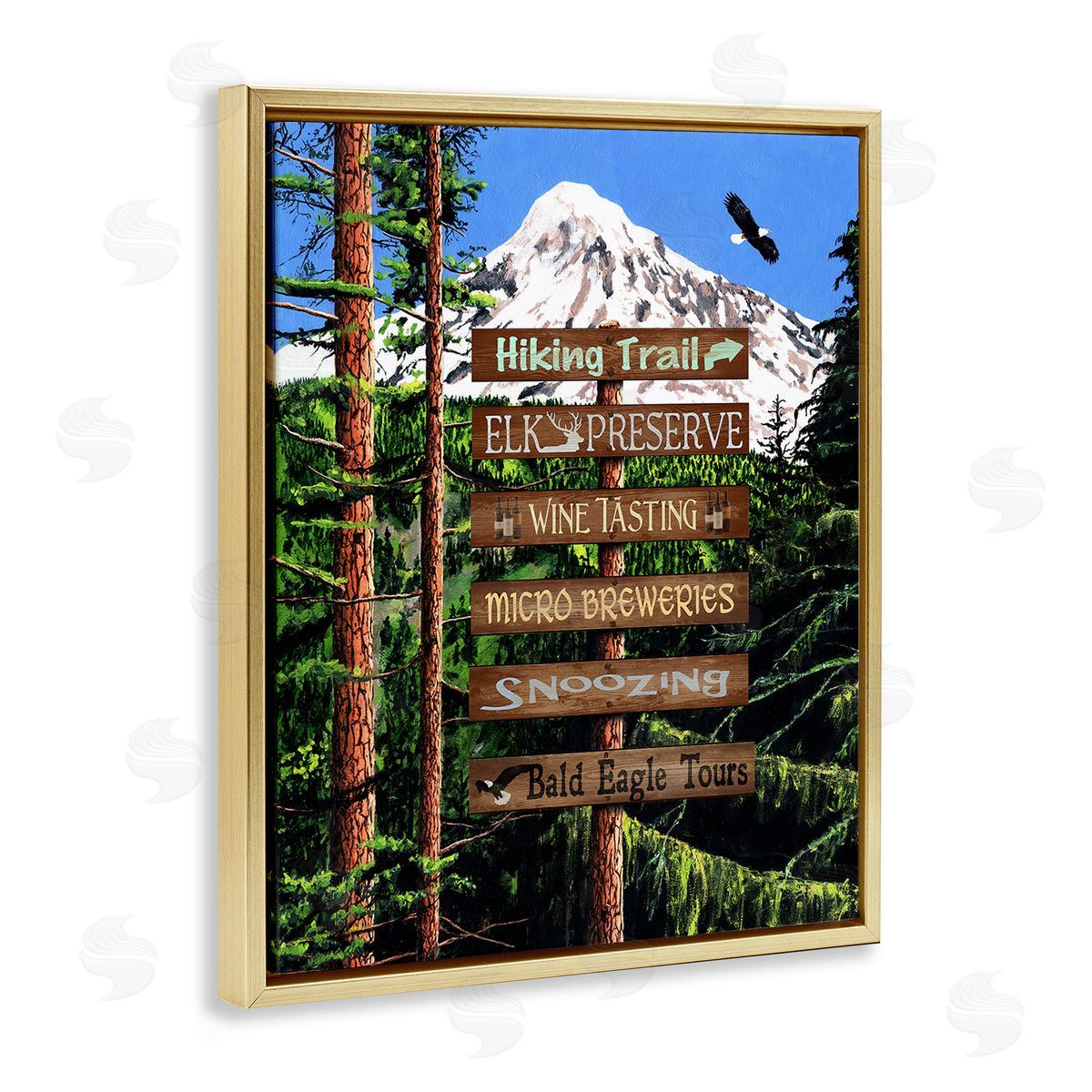 Gail Fraser Woodland Activities Sign Gold Floating Frame Canvas Wall Art Print