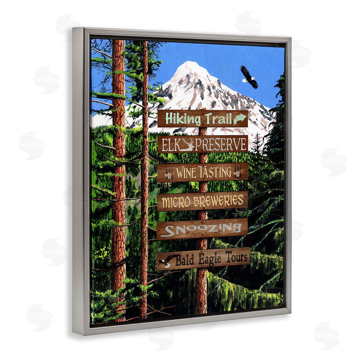 Gail Fraser Woodland Activities Sign Gray Floating Frame Canvas Wall Art Print