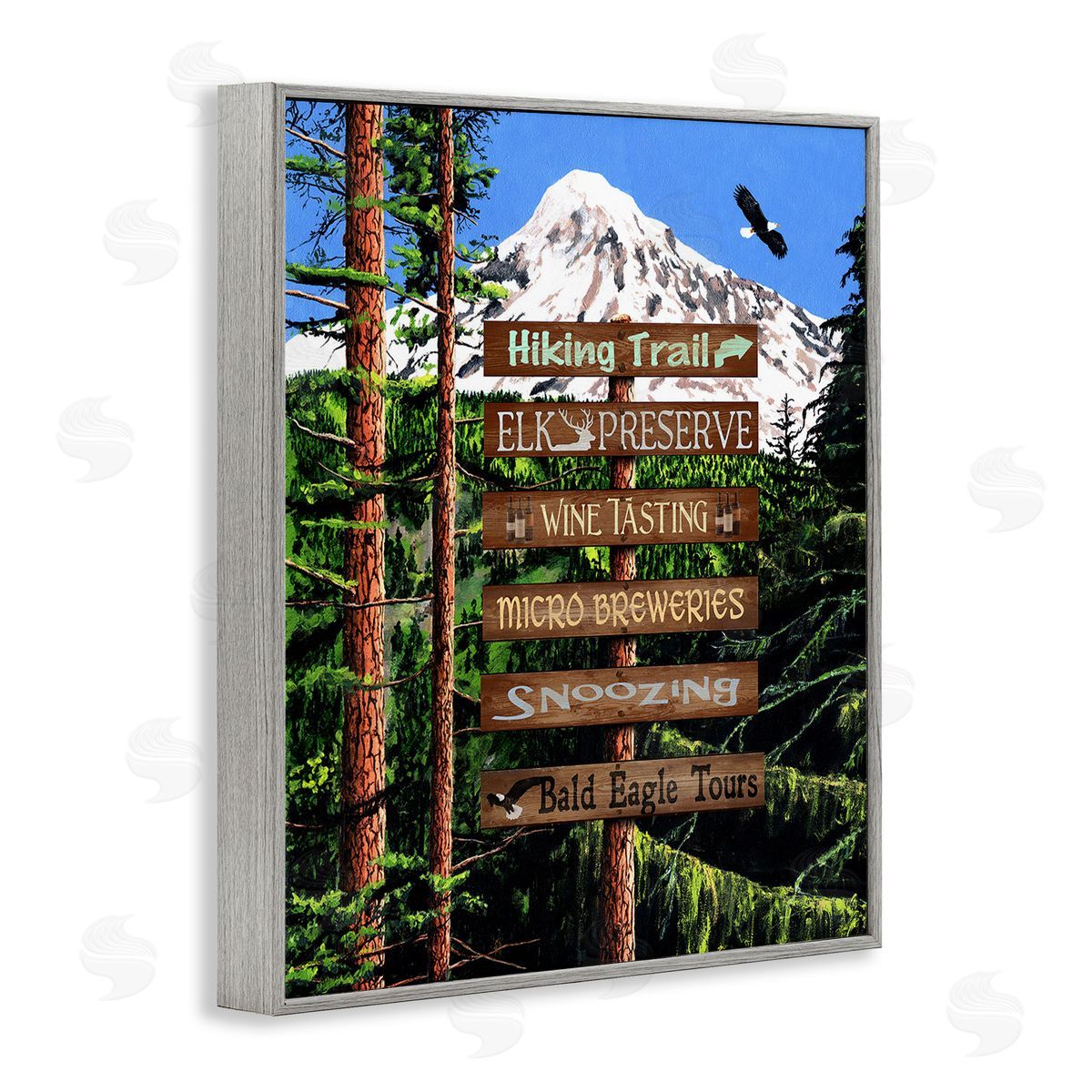 Gail Fraser Woodland Activities Sign Gray Framed Giclee Wall Art Print