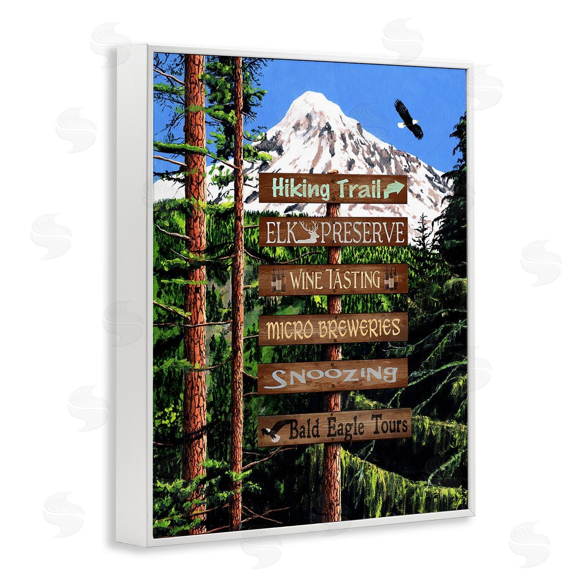 Gail Fraser Woodland Activities Sign White Framed Giclee Wall Art Print
