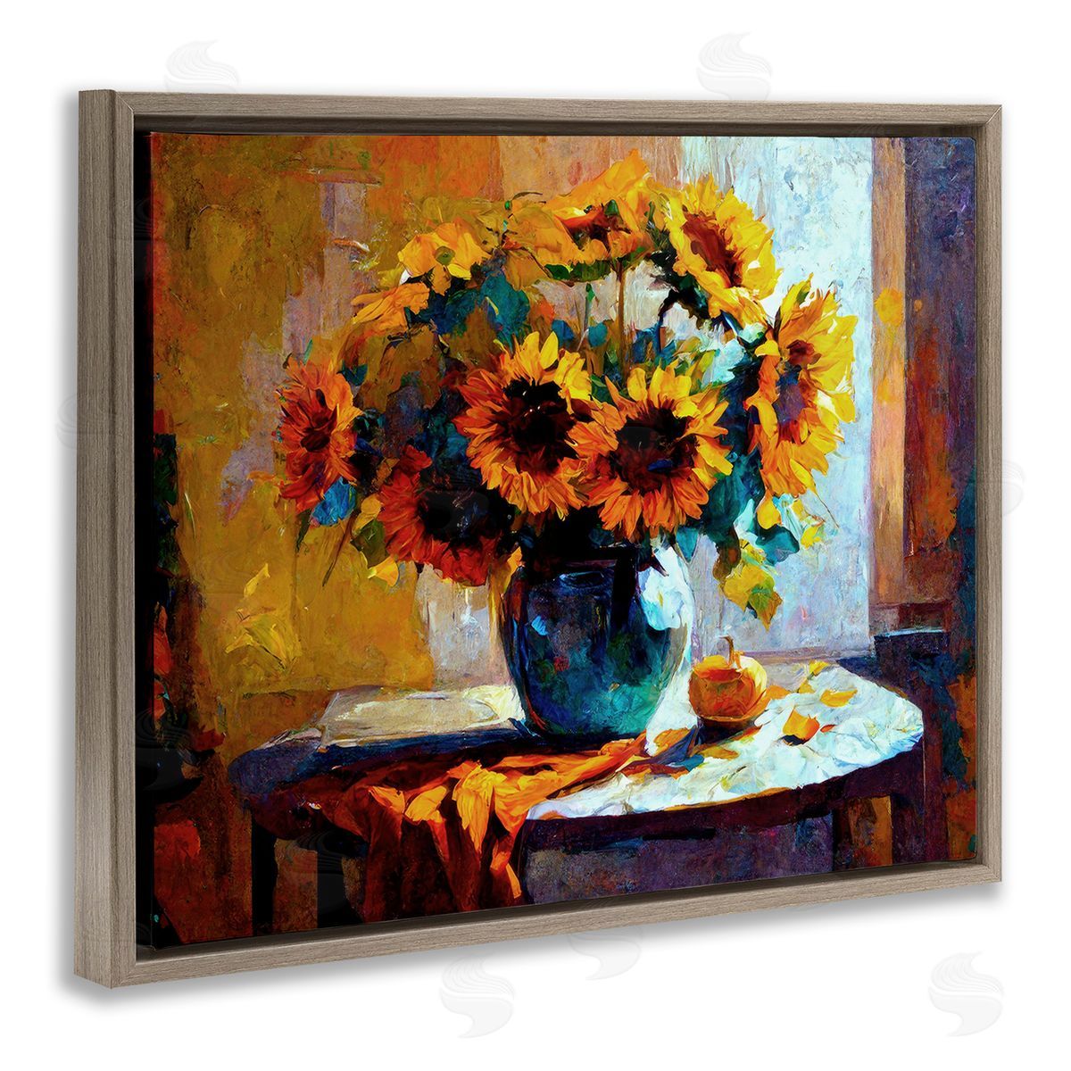 Gina Kelly Bouquet Still Life Painting Brown Floating Frame Canvas Wall Art Print