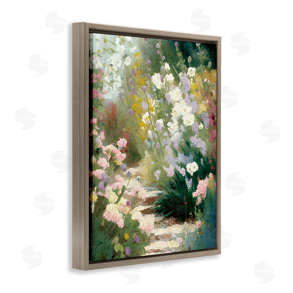 Gina Kelly Garden Flower Path Brown Floating Frame Canvas Wall Art Print