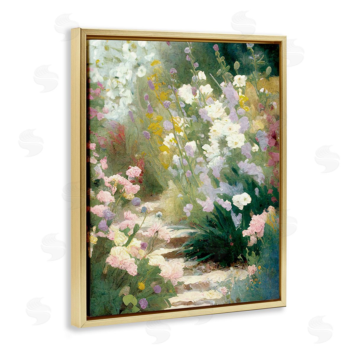 Gina Kelly Garden Flower Path Gold Floating Frame Canvas Wall Art Print