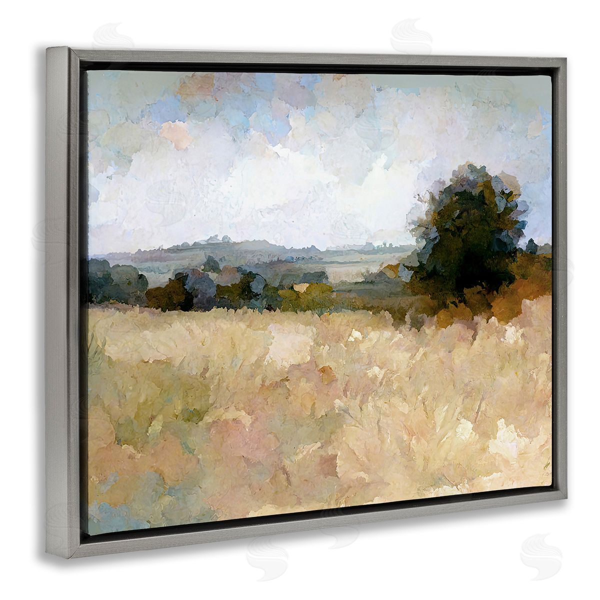Gina Kelly Beige Rural Field Gray Floating Frame Canvas Wall Art Print