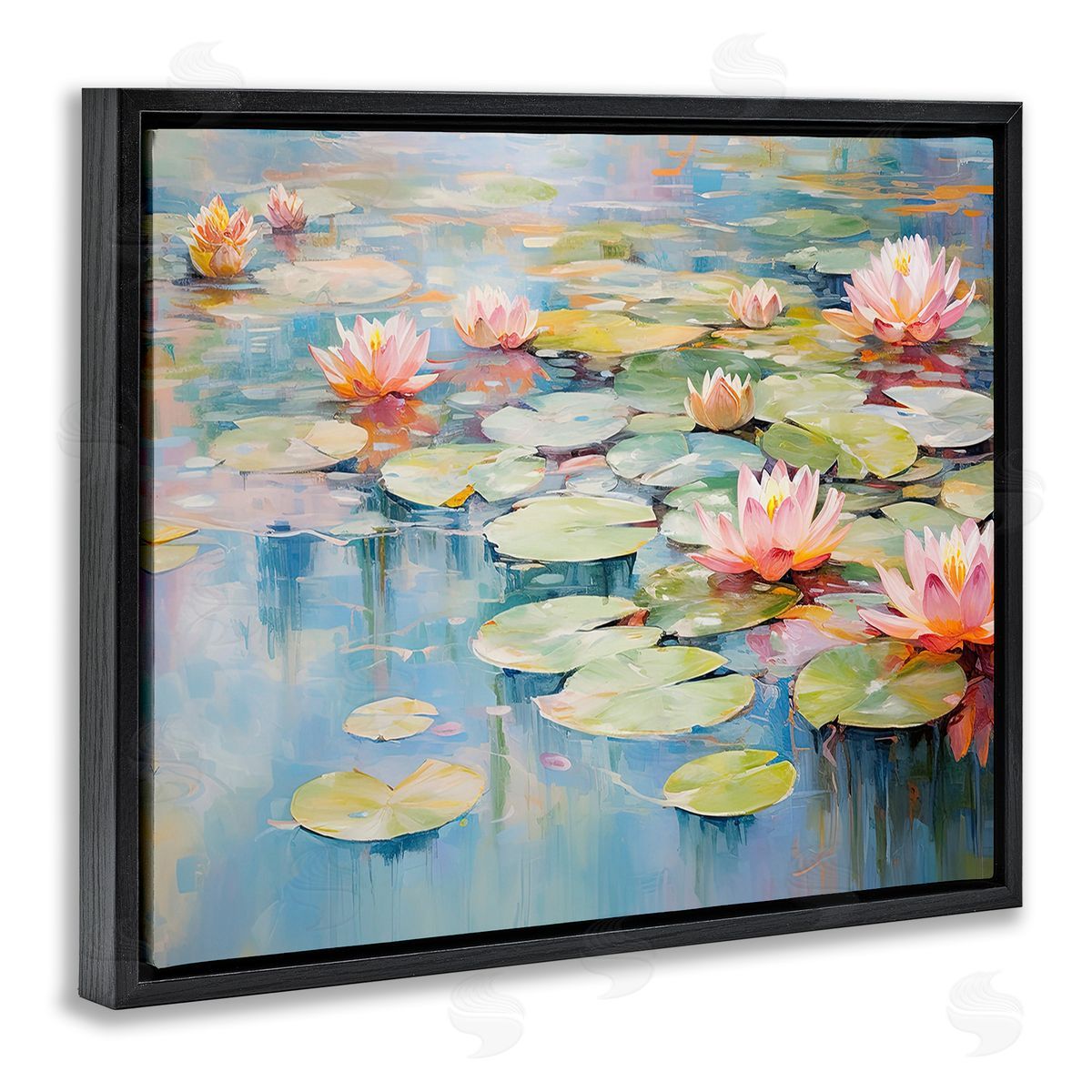 Gina Kelly Modern Lily Pad Painting Black Floating Frame Canvas Wall Art Print