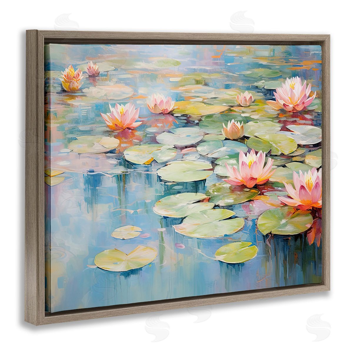 Gina Kelly Modern Lily Pad Painting Brown Floating Frame Canvas Wall Art Print