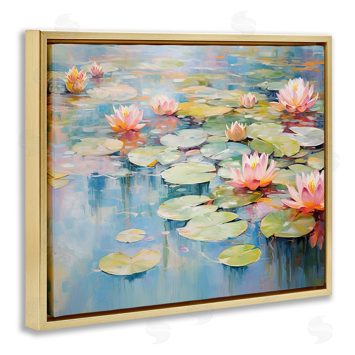 Gina Kelly Modern Lily Pad Painting Gold Floating Frame Canvas Wall Art Print
