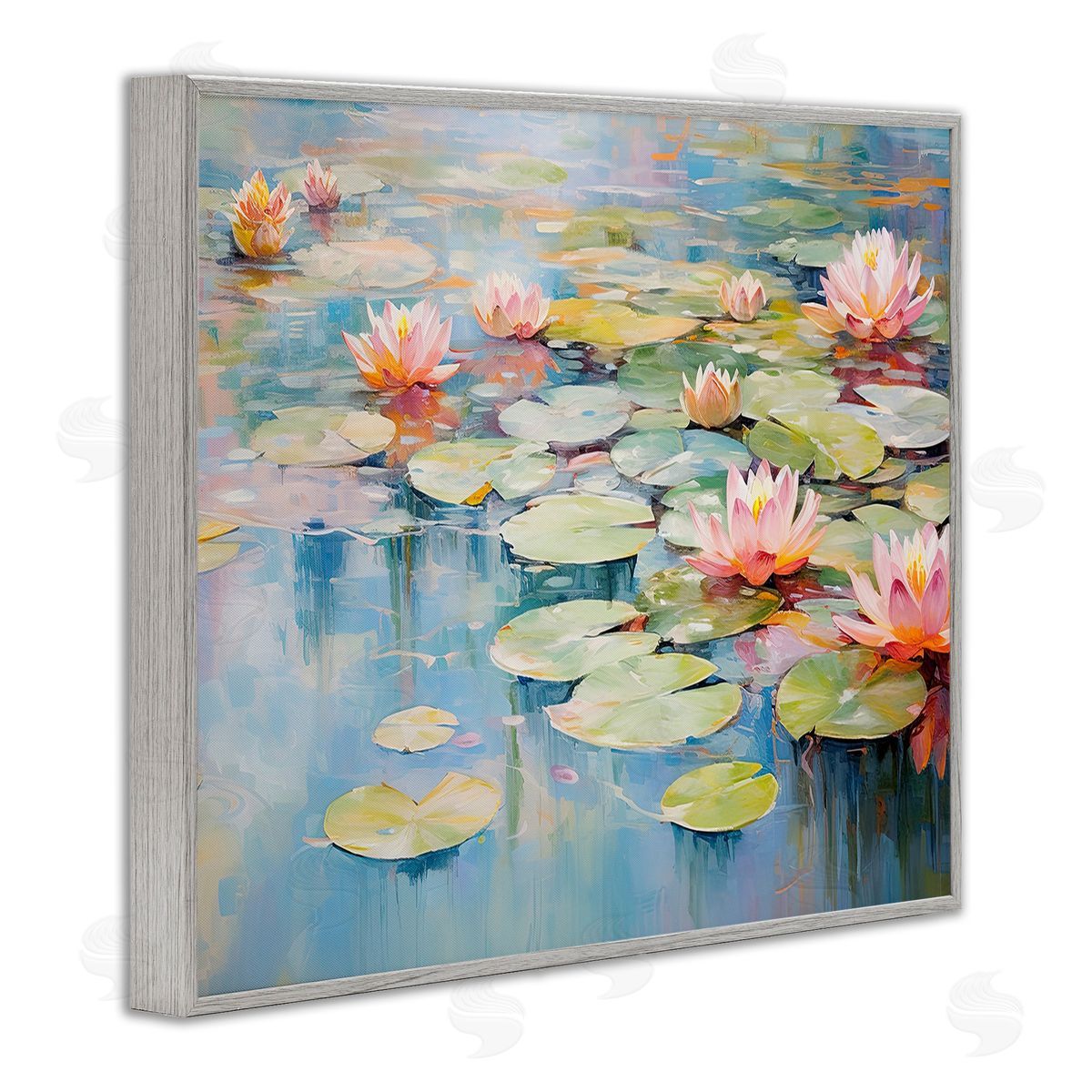 Gina Kelly Modern Lily Pad Painting Gray Framed Giclee Wall Art Print