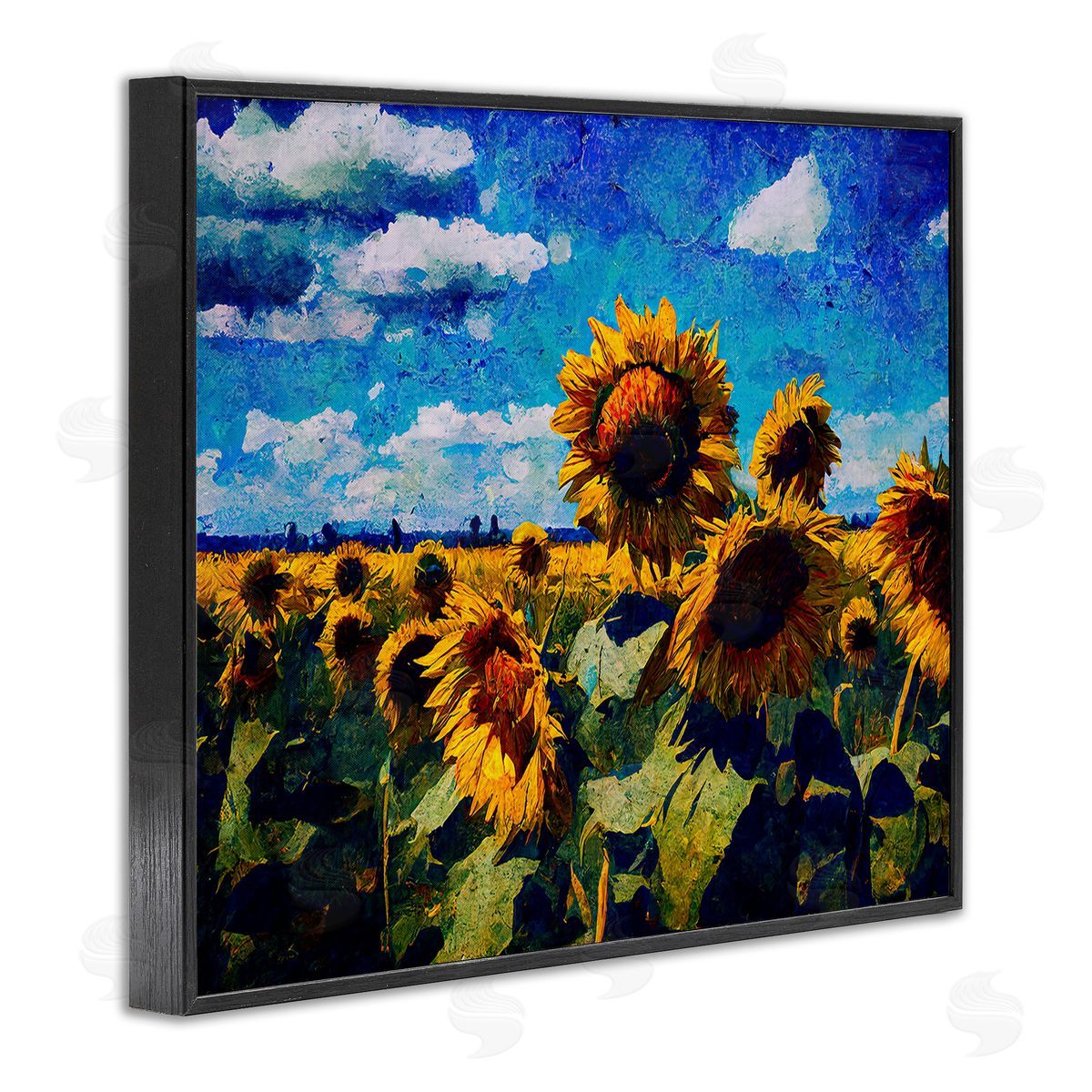 Gina Kelly Sunflower Field & Clouds Black Framed Giclee Wall Art Print