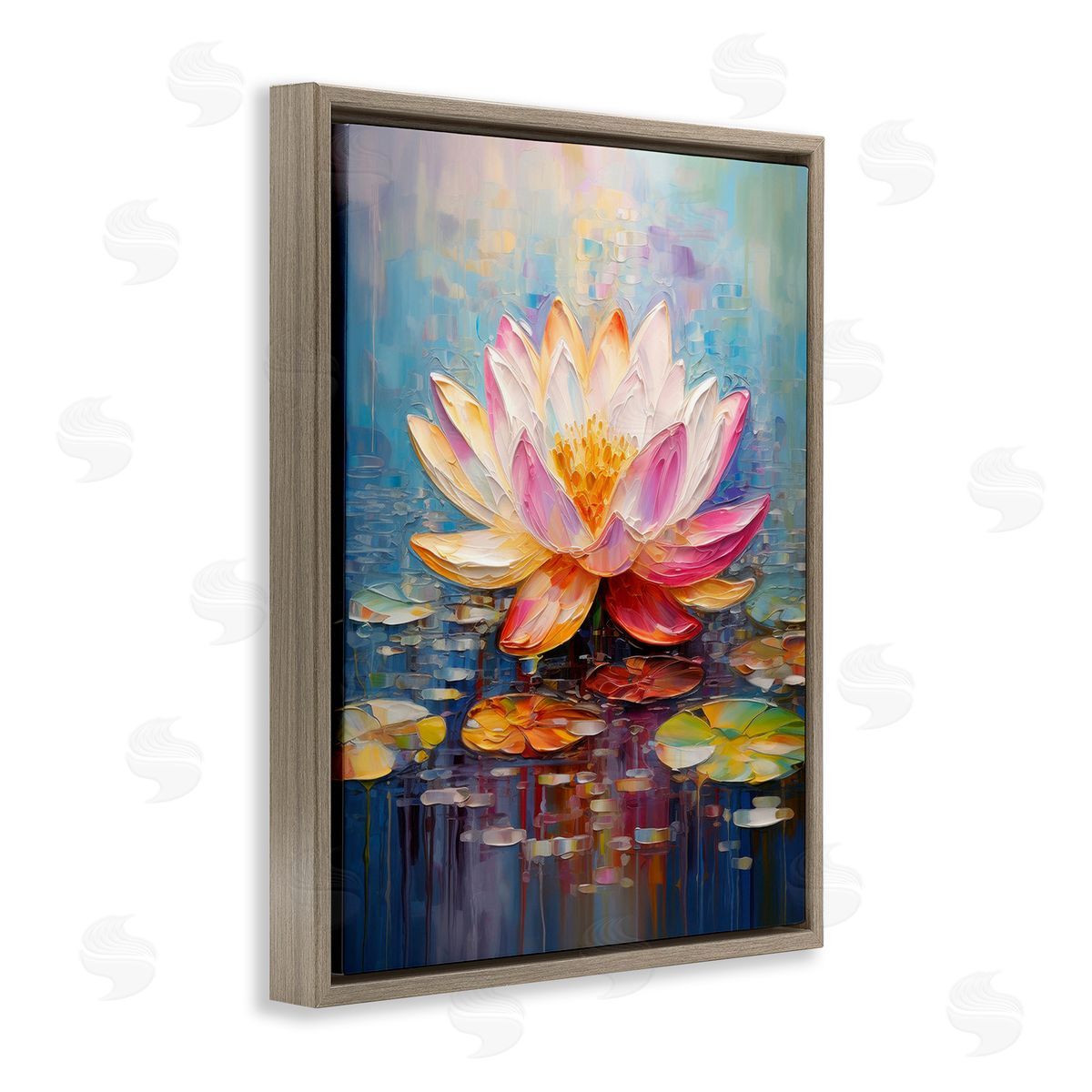 Gina Kelly Modern Lotus Bloom Brown Floating Frame Canvas Wall Art Print