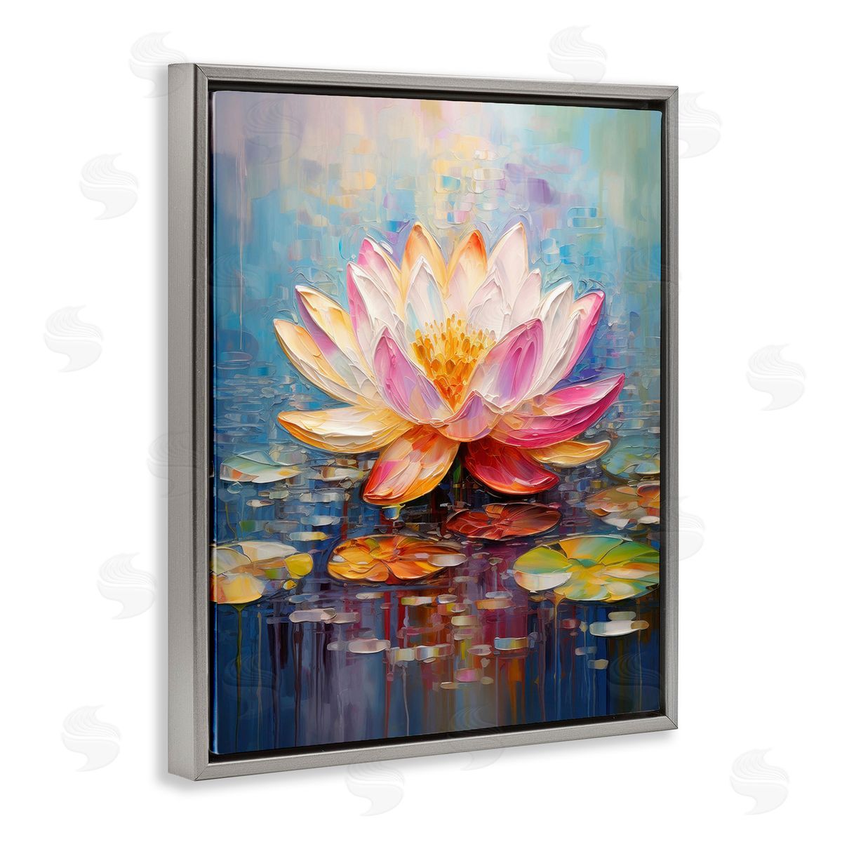 Gina Kelly Modern Lotus Bloom Gray Floating Frame Canvas Wall Art Print